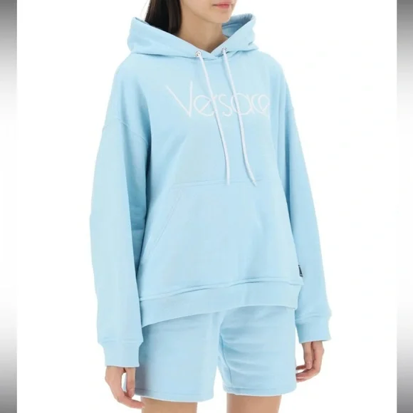 Versace iconic 1978 re-edition Logo Light Blue embroidered oversized hoodie 48 - Picture 11 of 16